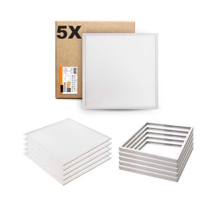 LED Panel 60x60 - 5-Pak - 3000K - 4000lm - 40W - NIRA - Inkl. Påbygningsramme - Hvid