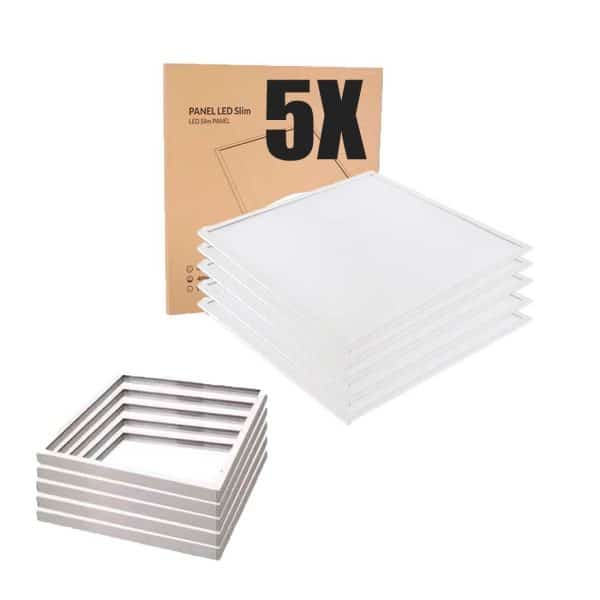 LED Panel 60x60 - 5-Pak - 3000K - 4300lm - 40W - NELIO - Inkl. Påbygningsramme - Hvid