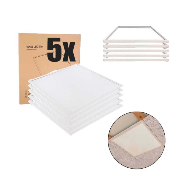 LED Panel 60x60 - 5-Pak - 3000K - 4300lm - 40W - NELIO - Inkl. Troldtektramme - Hvid