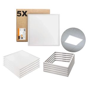 LED Panel 60x60 - 5-Pak - 4000K - 4000lm - 40W - NIRA - Inkl. Påbygningsramme - Hvid