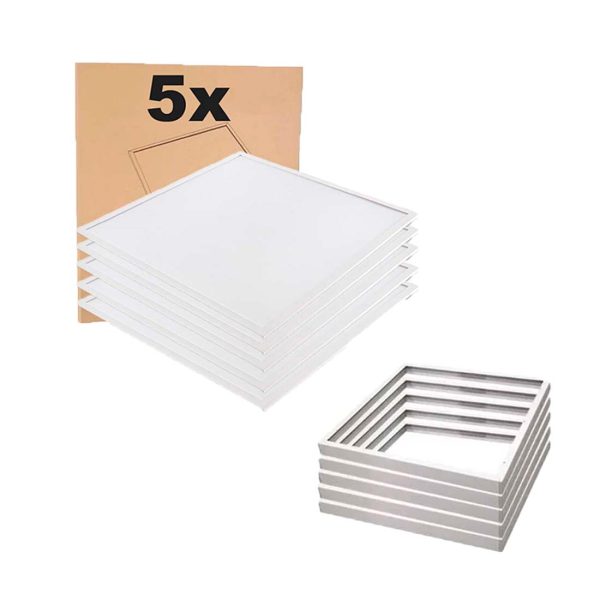 LED Panel 60x60 - 5-Pak - 4000K - 4300lm - 40W - NELIO - Inkl. Påbygningsramme - Hvid