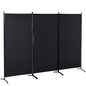 Rumdeler, 3-panels privatlivsskærm, rumdeler med metalramme, sort