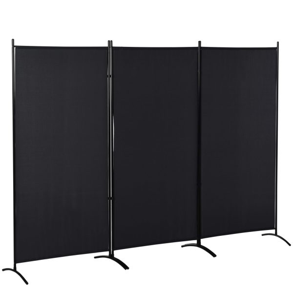 Rumdeler, 3-panels privatlivsskærm, rumdeler med metalramme, sort